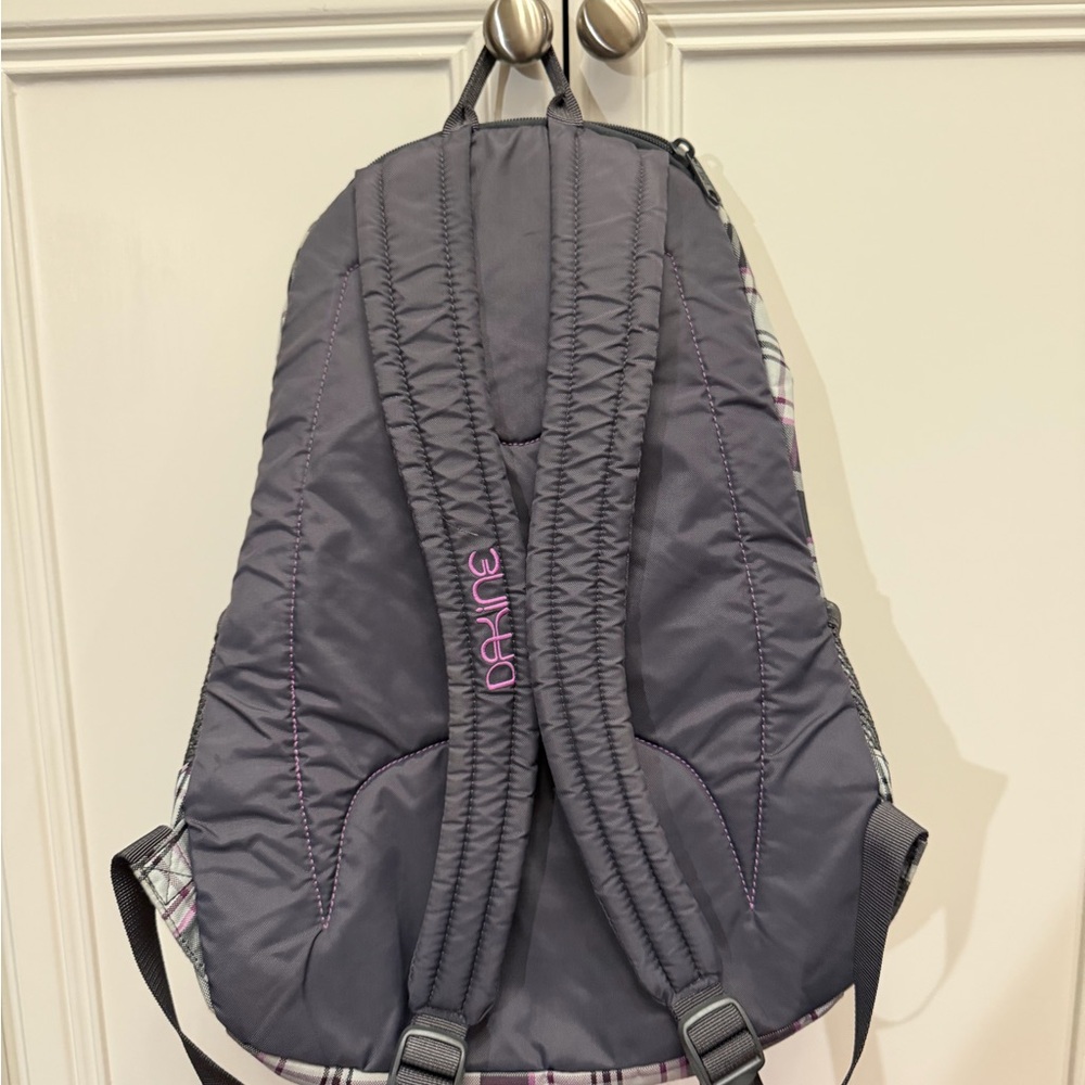 Dakine Gray and Purple Plaid Backpack with Bungee Storage - Picture 3 of 7
